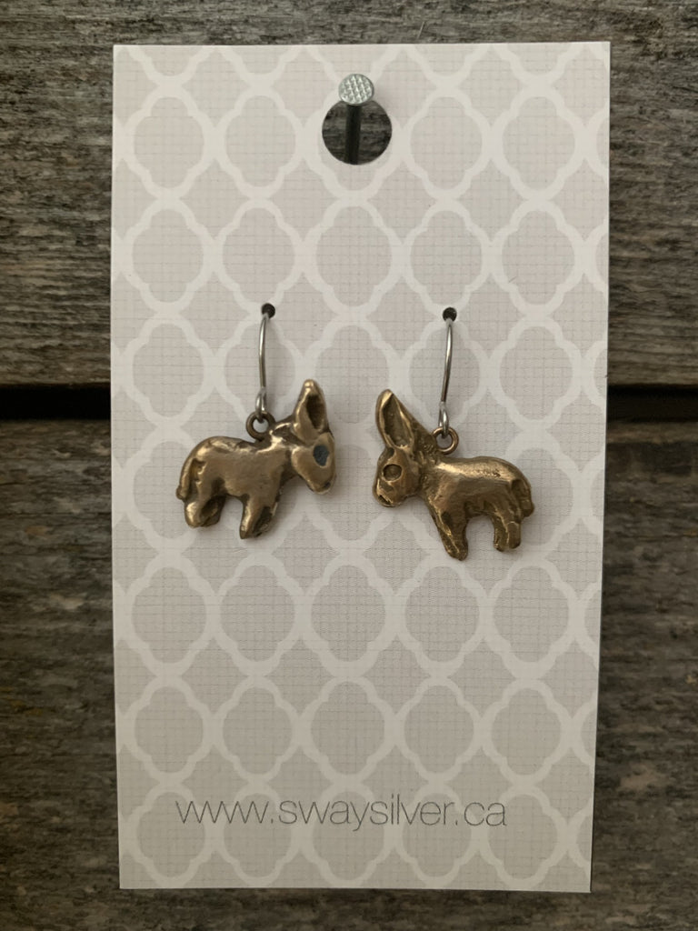 Bronze donkey earrings